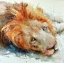 Lion down on the job 19x18 sold